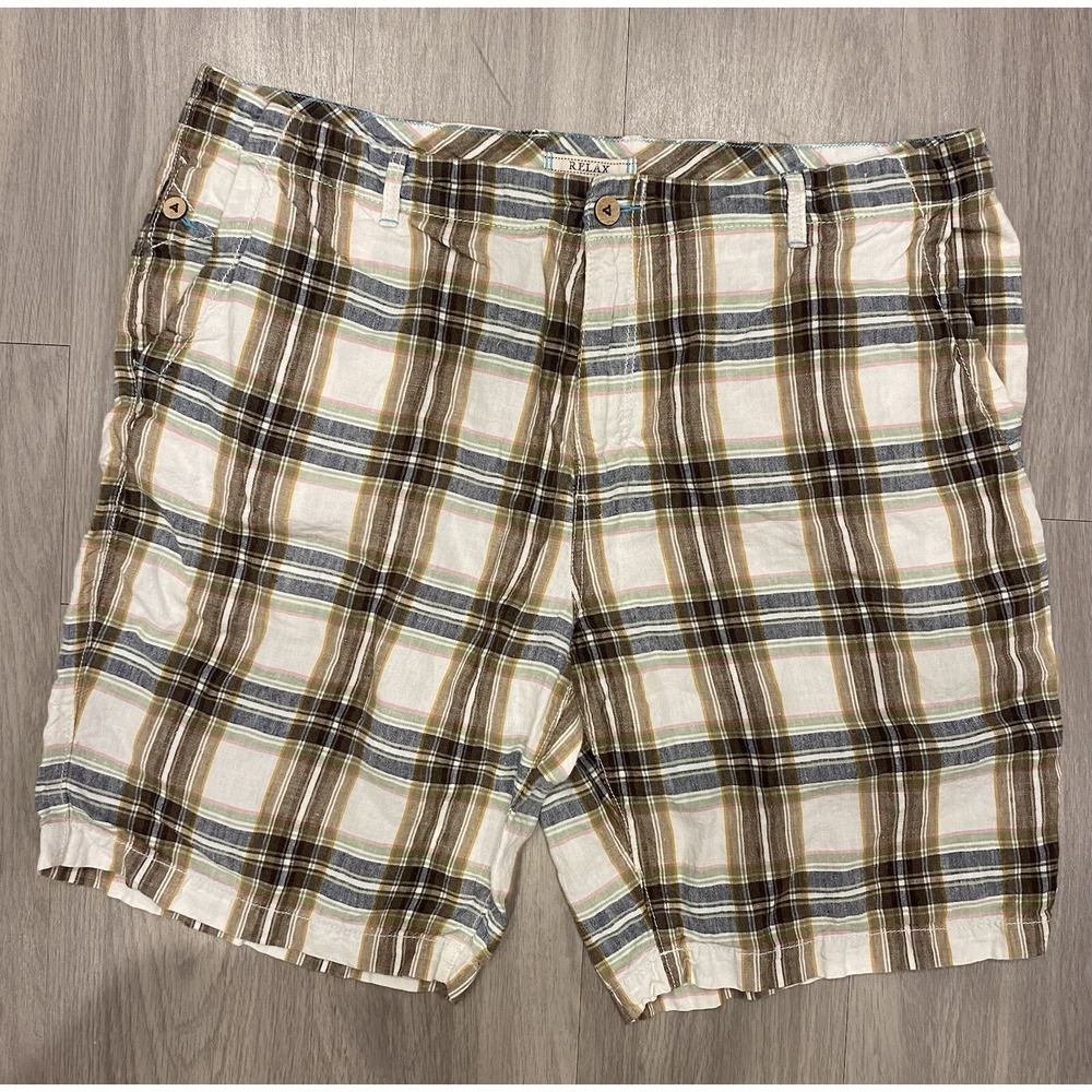 Tommy Bahama Shorts Mens 40 Plaid Flat Front 100% Linen 9" Inseam